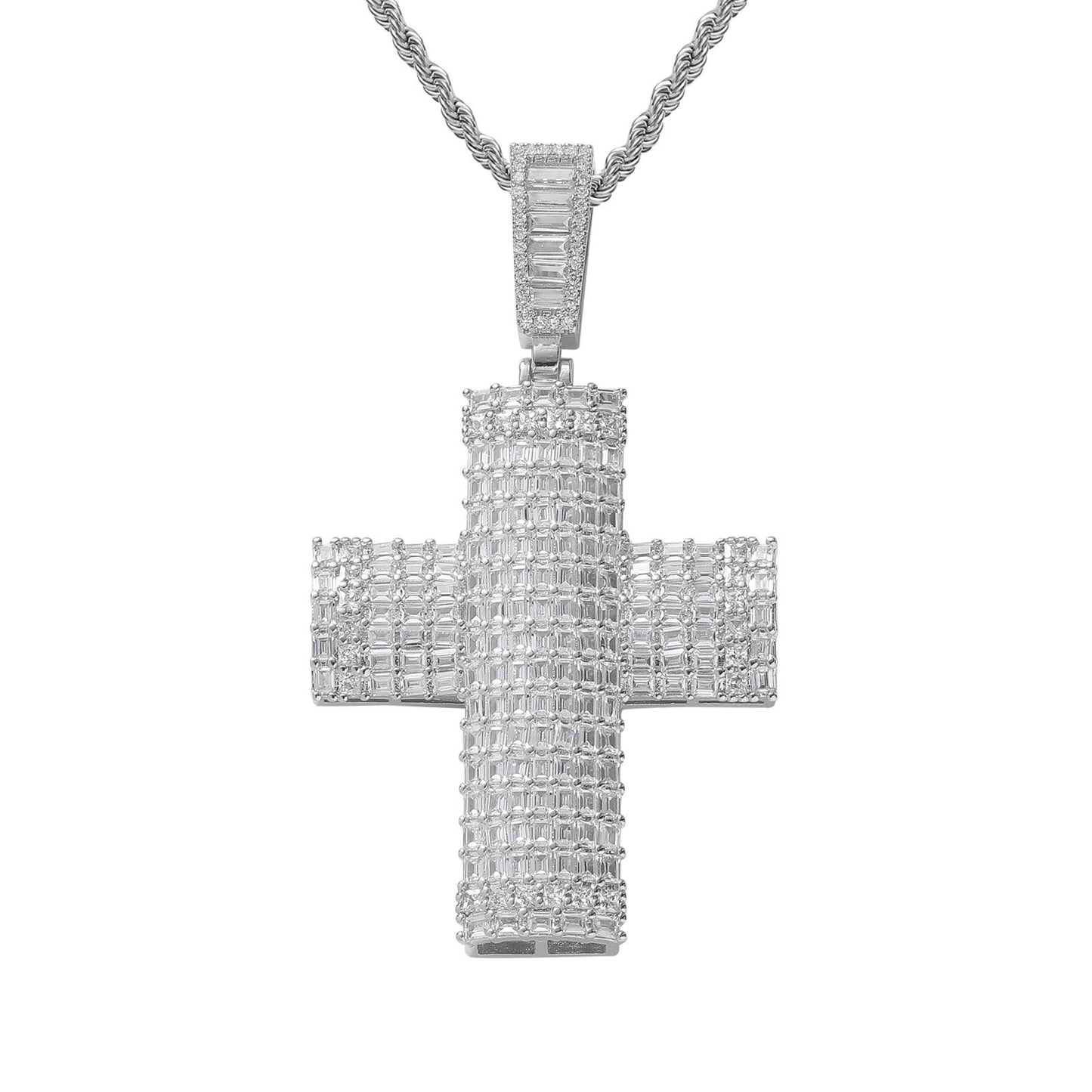 Hip Hop Light Luxury Cross Cubic Zirconia Pendant Necklace for Men and Women