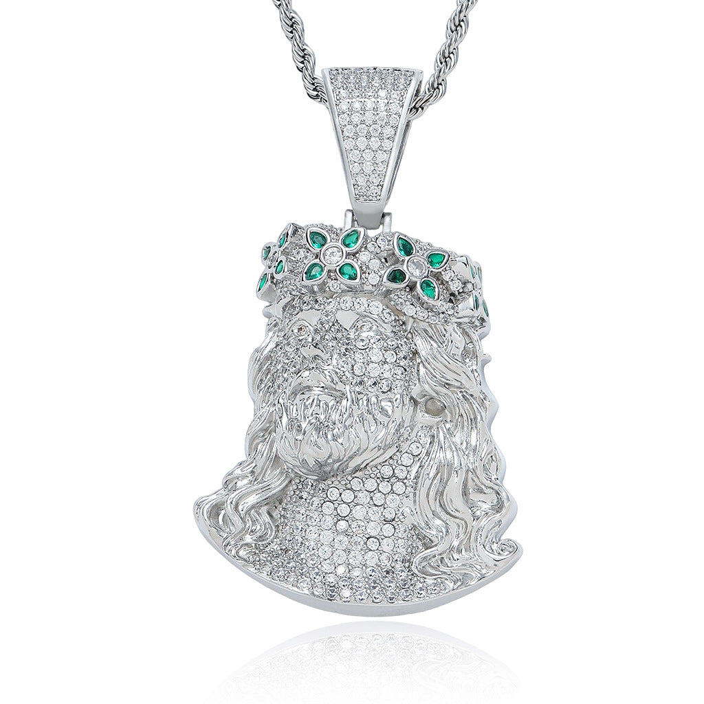 Hip Hop Vintage Four Leaf Clover Cubic Zirconia Pendant Necklace for Men and Women