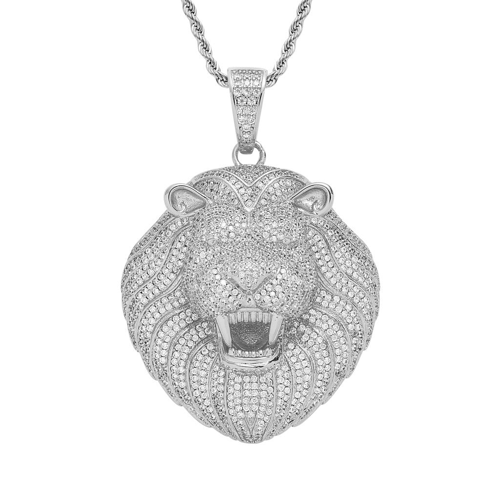 Hip Hop Lion Cubic Zirconia Pendant Necklace for Men and Women