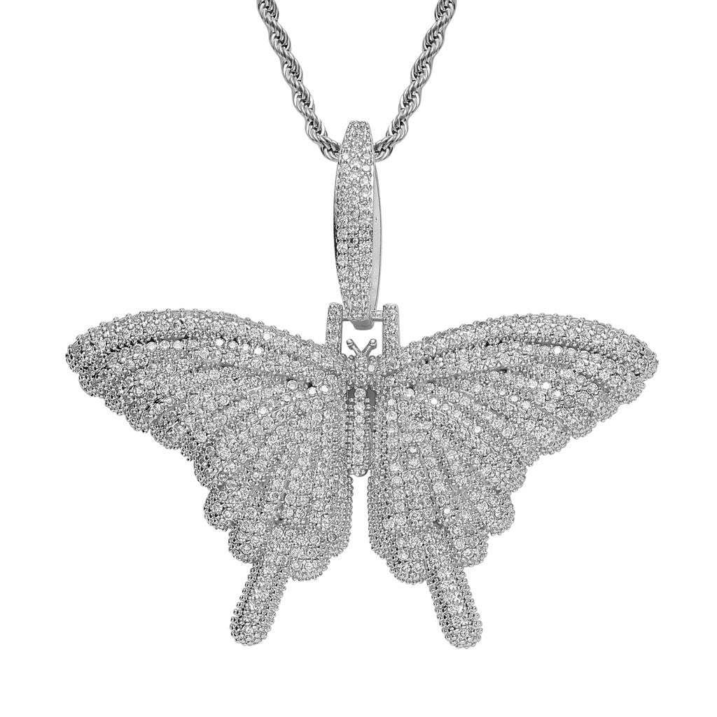 Hip Hop Butterfly Copper Pendant Necklace for Men and Women