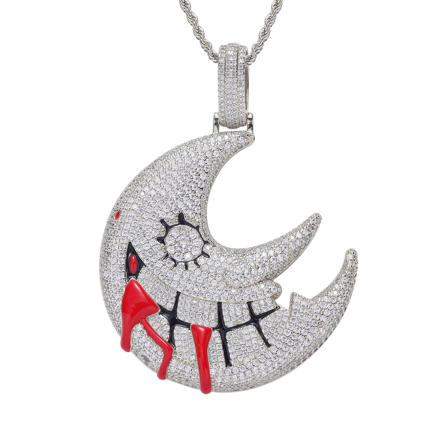 Hip Hop Crescent Moon Copper Pendant Necklace for Men and Women