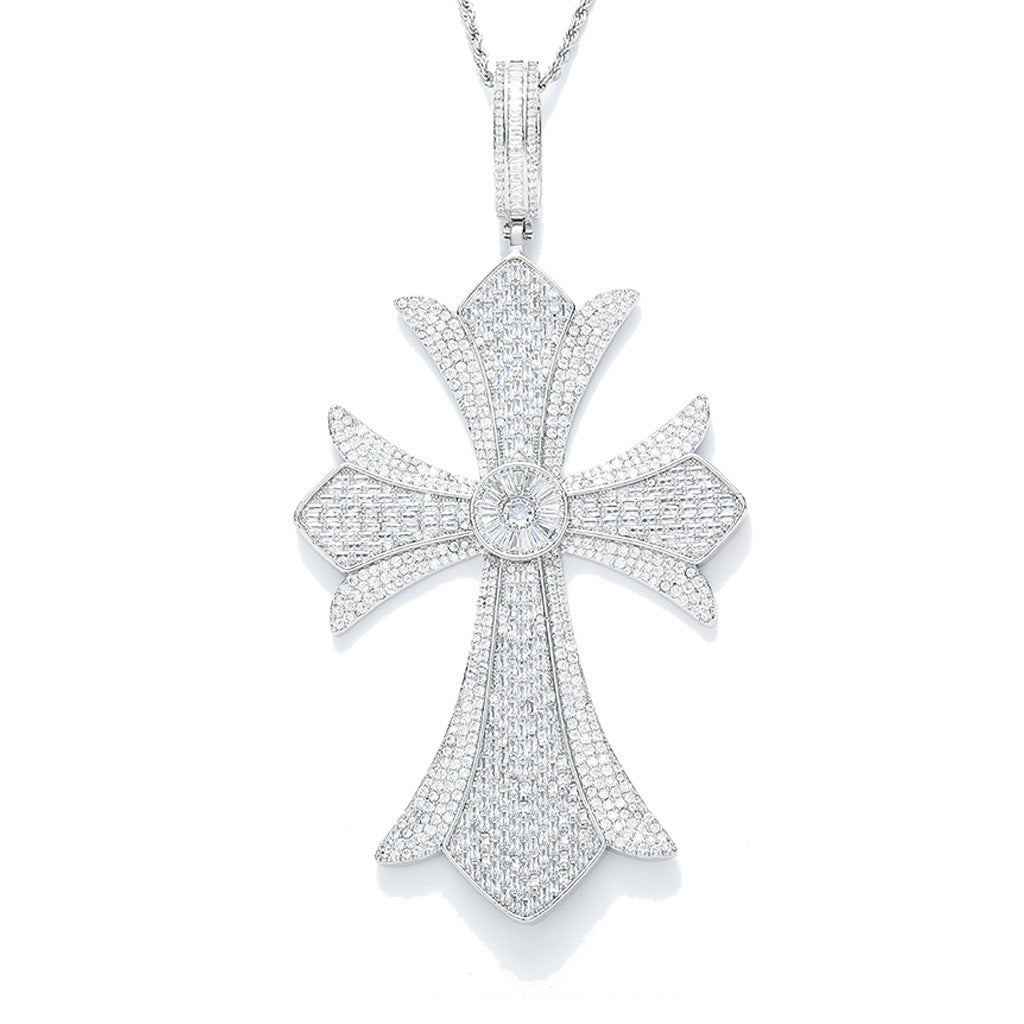 Hip Hop Vintage Cross Floral Copper Pendant Necklace for Men and Women