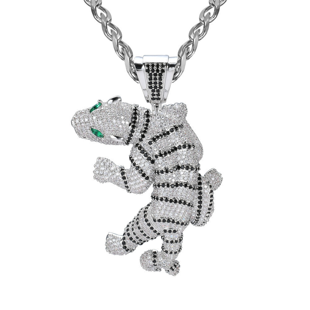 Hip Hop Vintage Eye Tiger Cubic Zirconia Pendant Necklace for Men and Women