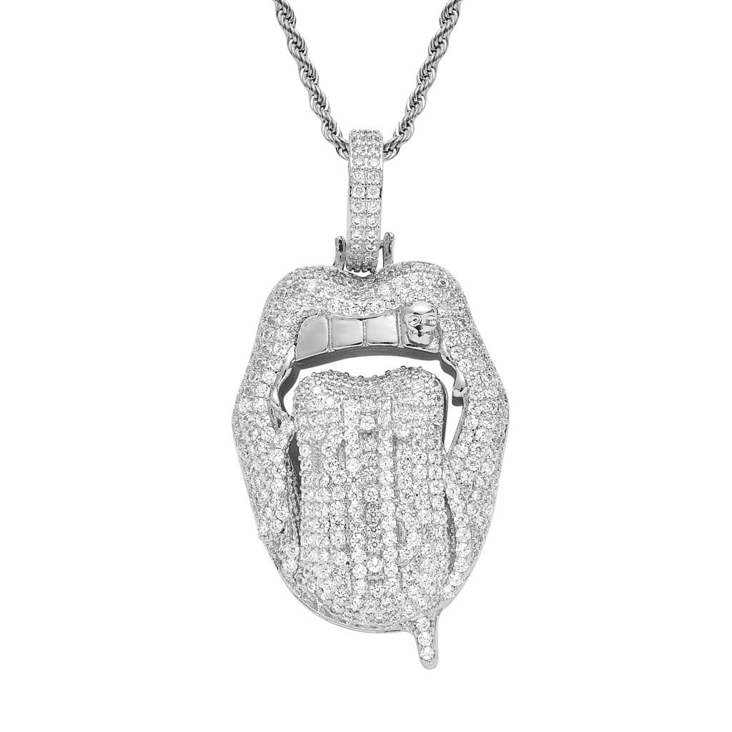 Hip Hop Skull Dollar Cubic Zirconia Pendant Necklace for Men and Women