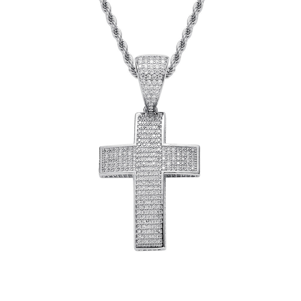 Light Luxury Cross Cubic Zirconia Pendant Necklace for Men and Women