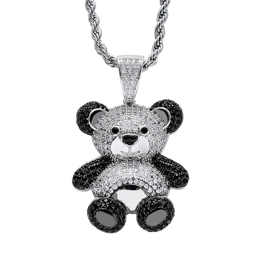 Hip Hop Bear Cat Cubic Zirconia Pendant Necklace for Men and Women