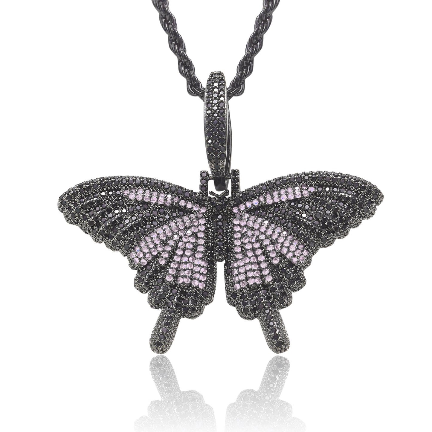 Hip Hop Light Luxury Butterfly Cubic Zirconia Pendant Necklace for Men and Women