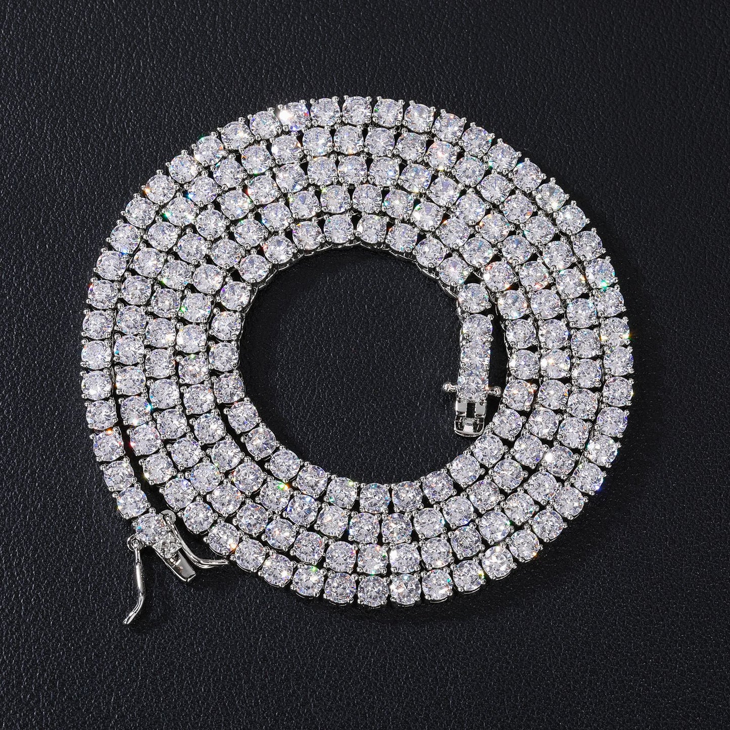 Unisex Cubic Zirconia Tennis Chain Necklace Bracelet Set in Silver Tone, Hip Hop Streetwear Chain Jewelry product image