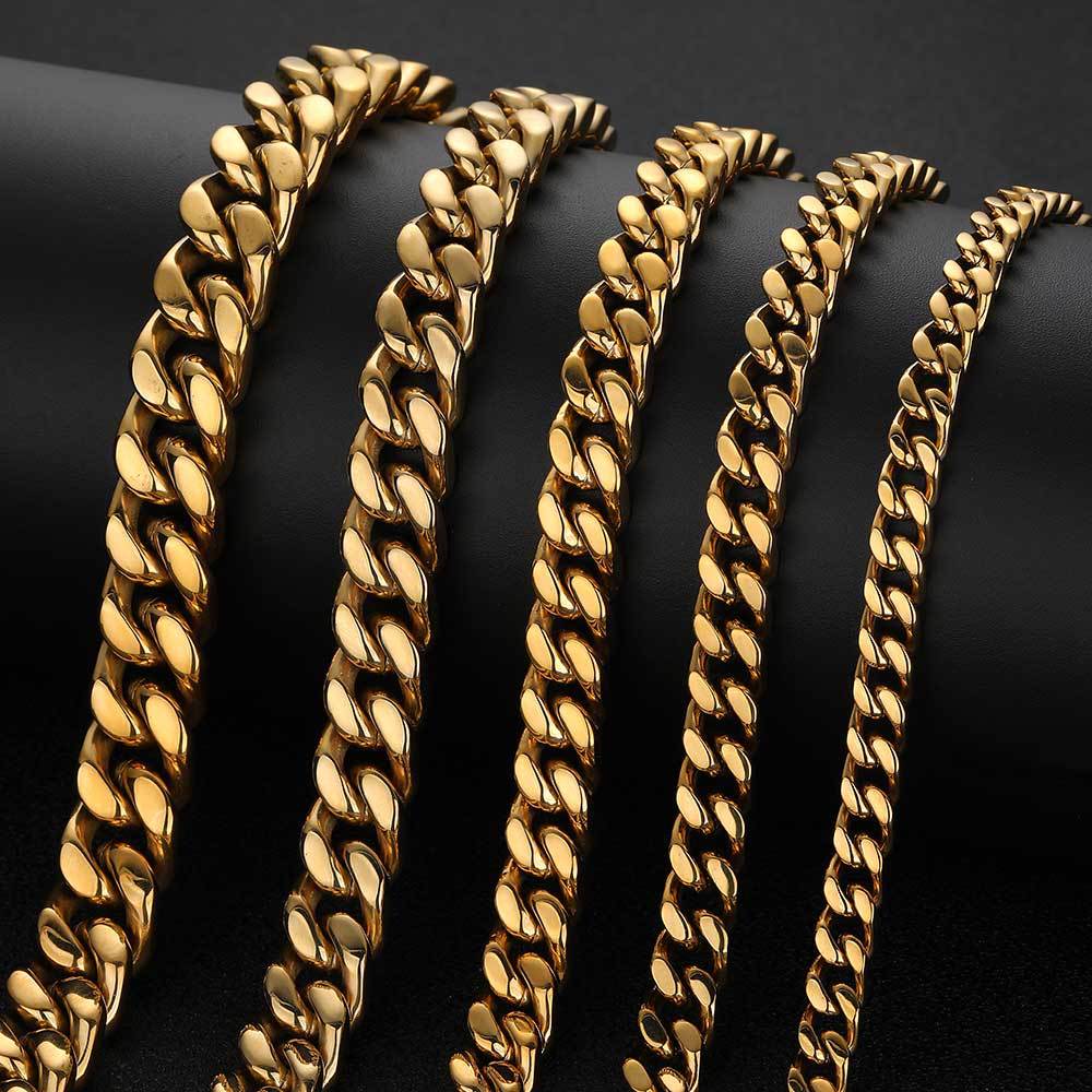 11-15 mm Faceted Polished Cuban Stainless steel Necklace or Bracelet - CHA053 product image