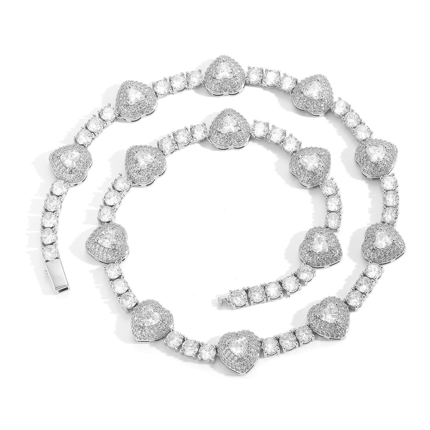 Hip Hop Light Luxury Heart Tennis Chain Cubic Zirconia Necklace for Men