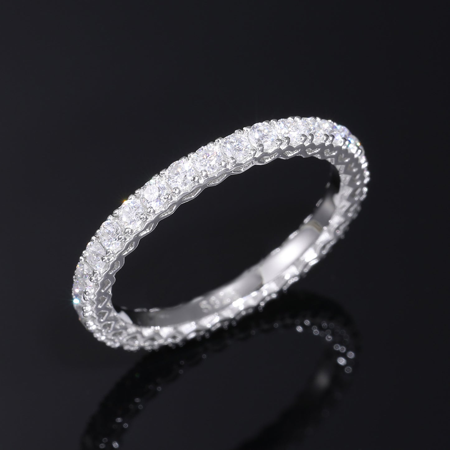S925 Moissanite Eternity Ring for Women and Men, Round Cut Stackable Band in Yellow Tone product image