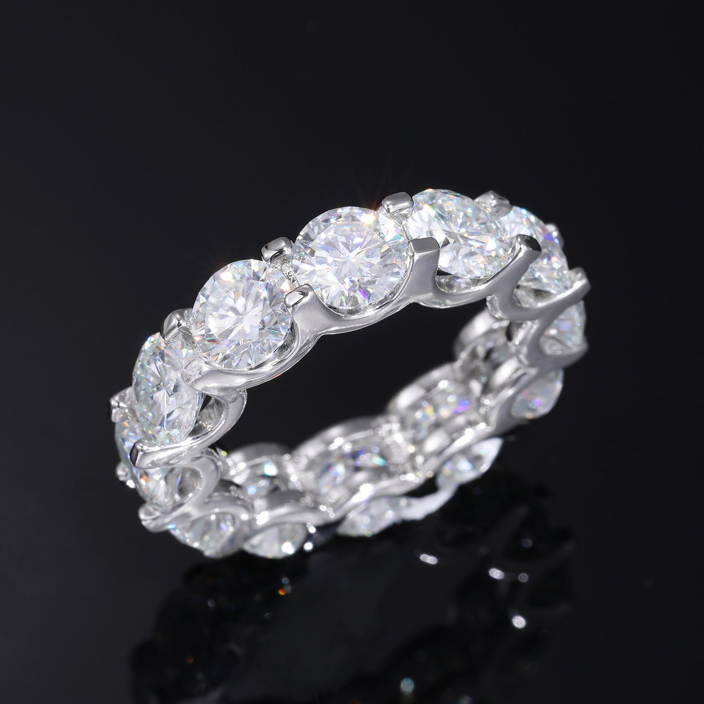 Unisex 925 Silver Moissanite Eternity Ring – Round Geometric Iced Out Statement Band product image