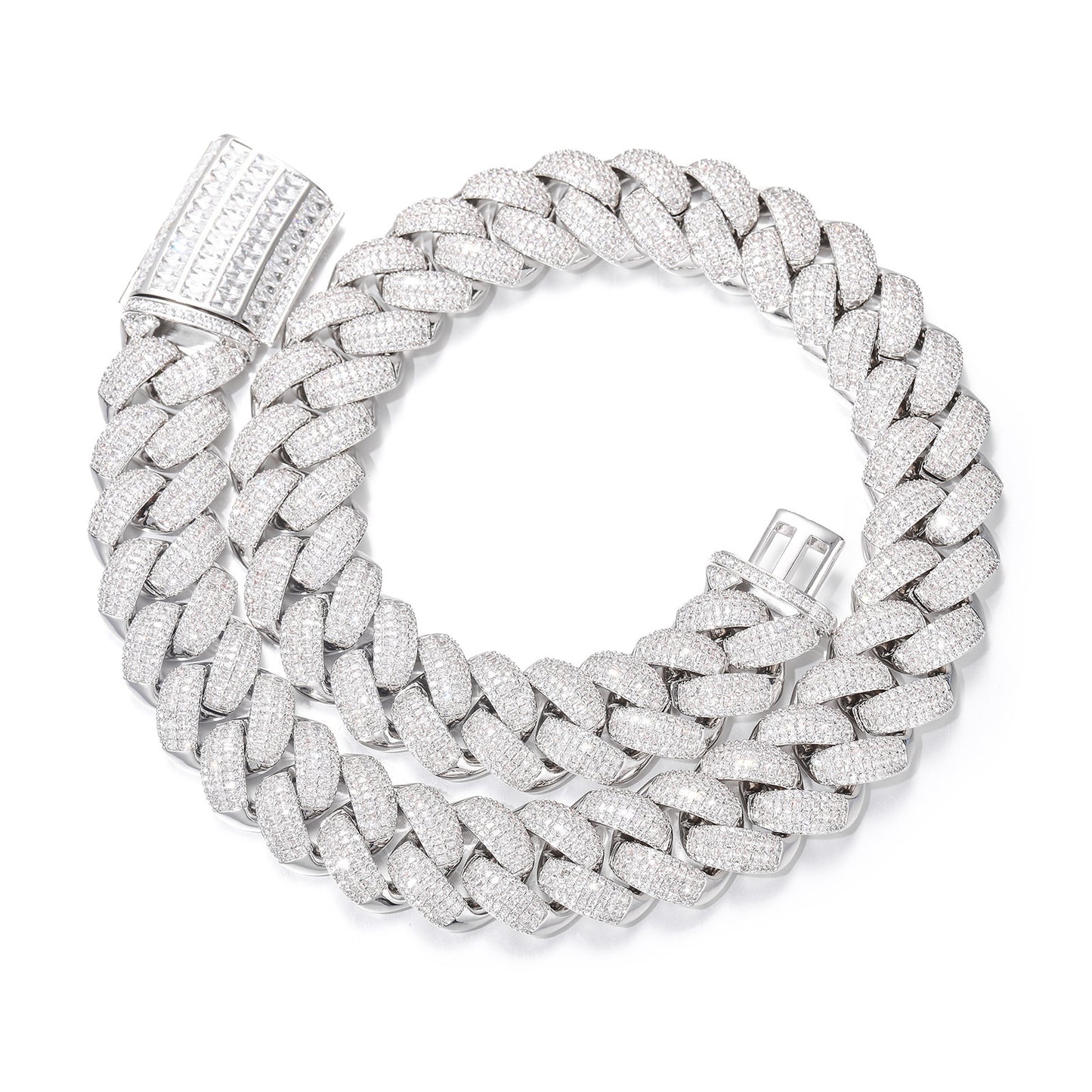 Iced Out Cuban Link Chain Necklace or Bracelet for Men and Women - Geometric Copper Jewelry with Cubic Zirconia product image