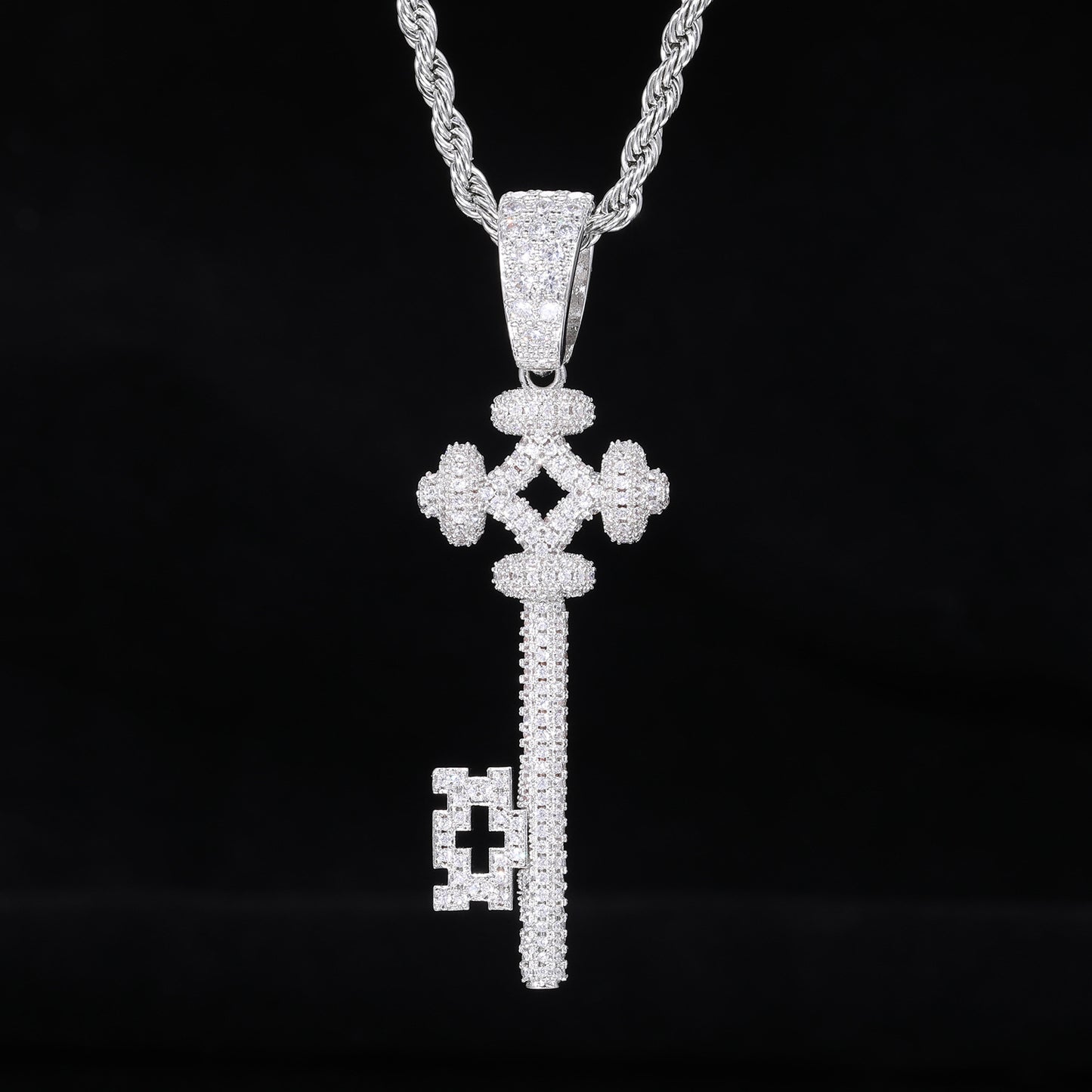 Unisex Hip Hop Key Pendant Necklace, Rope Chain Geometric Zircon Charm product image