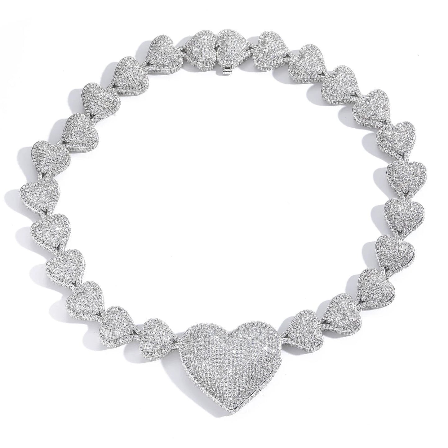 Hip Hop Heart Cubic Zirconia Necklace for Men