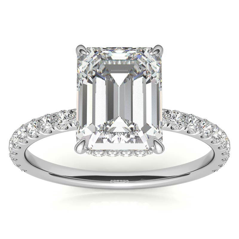 4 Carat Emerald Cut Moissanite Ring in 925 Silver, Pavé Band Promise Ring product image