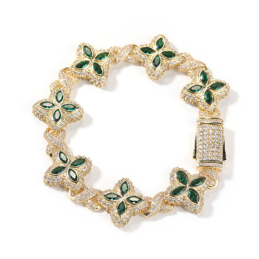Unisex Four Leaf Clover Cubic Zirconia Bracelet /Necklace