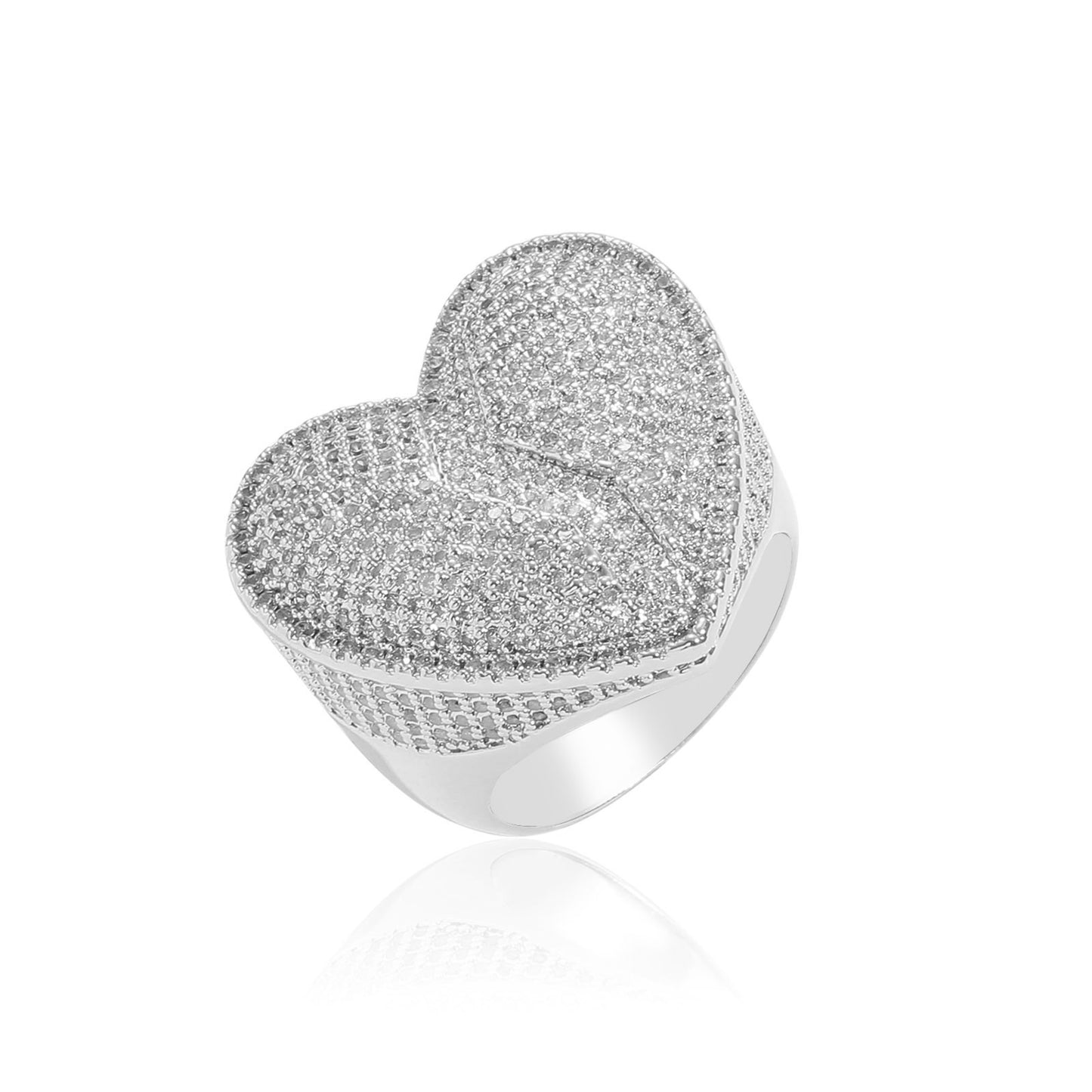 Hip Hop Heart Cubic Zirconia Ring for Men