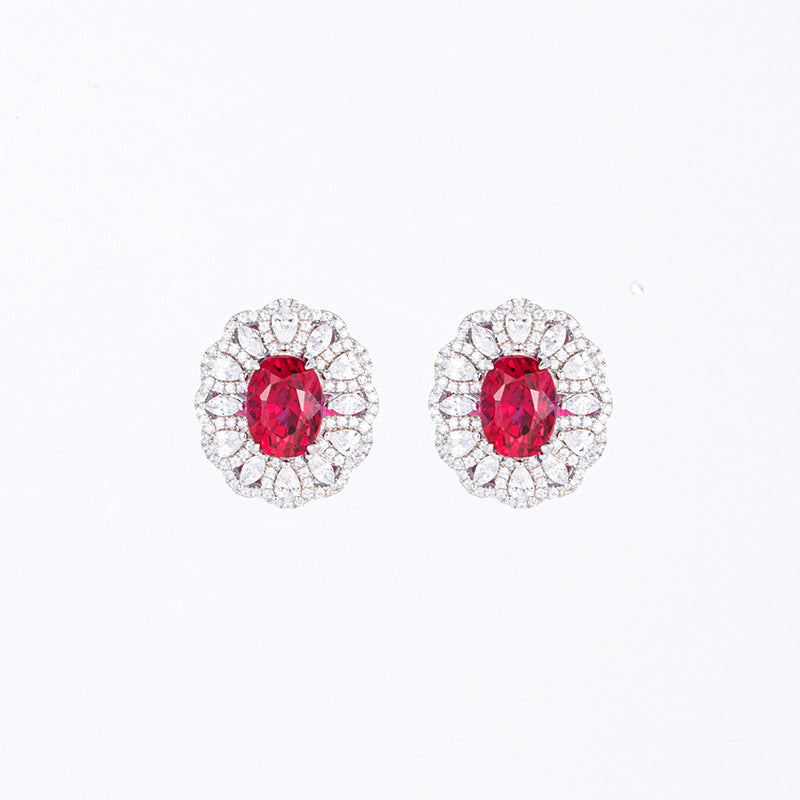 Lab-Created Ruby Halo Ring Set with Matching Necklace and Earrings product image