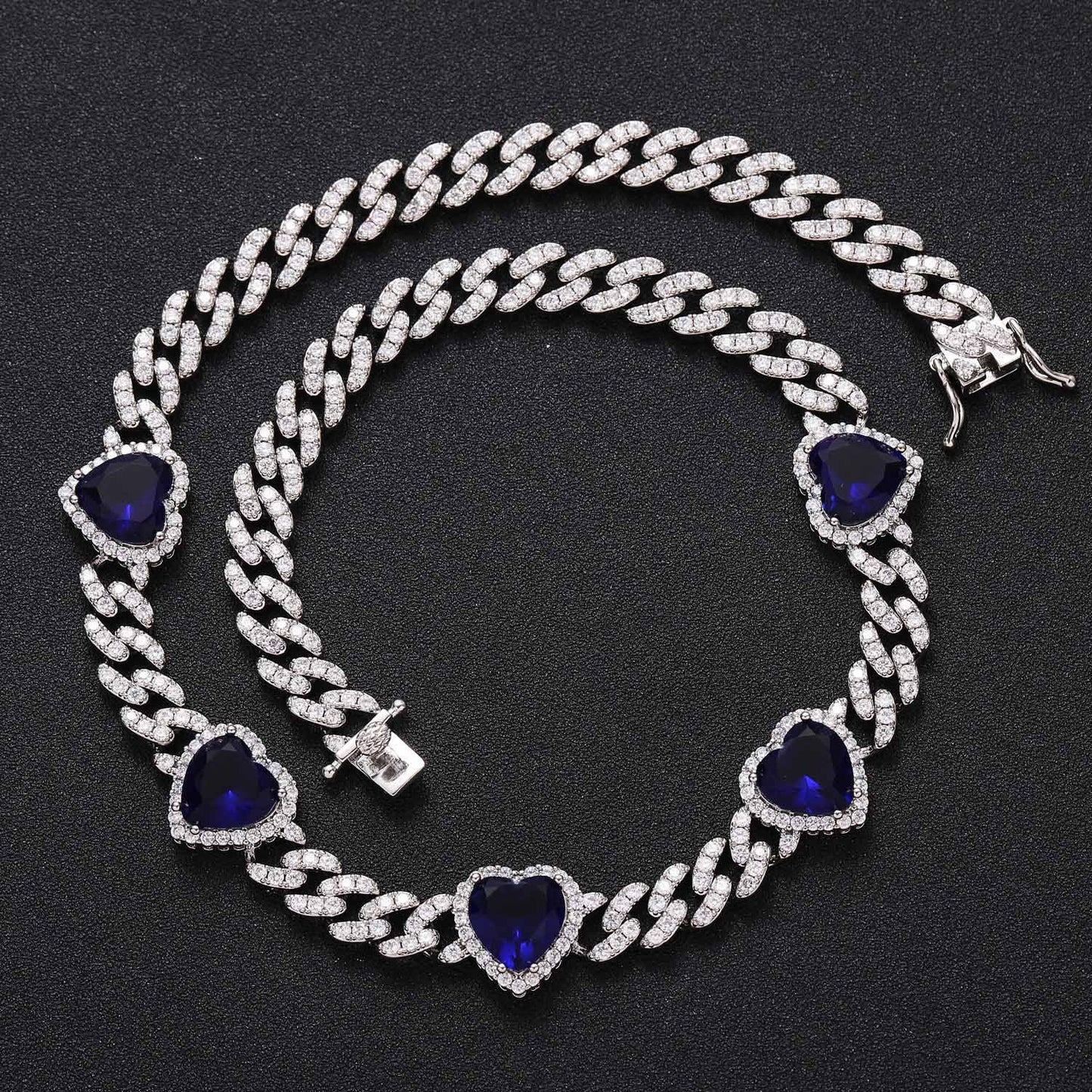 Hip Hop Heart Cuban Link Cubic Zirconia Necklace for Men