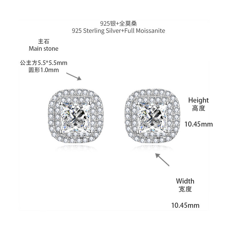 1 Carat Princess Cut Moissanite Stud Earrings, S925 Silver 18K Gold Plated product image