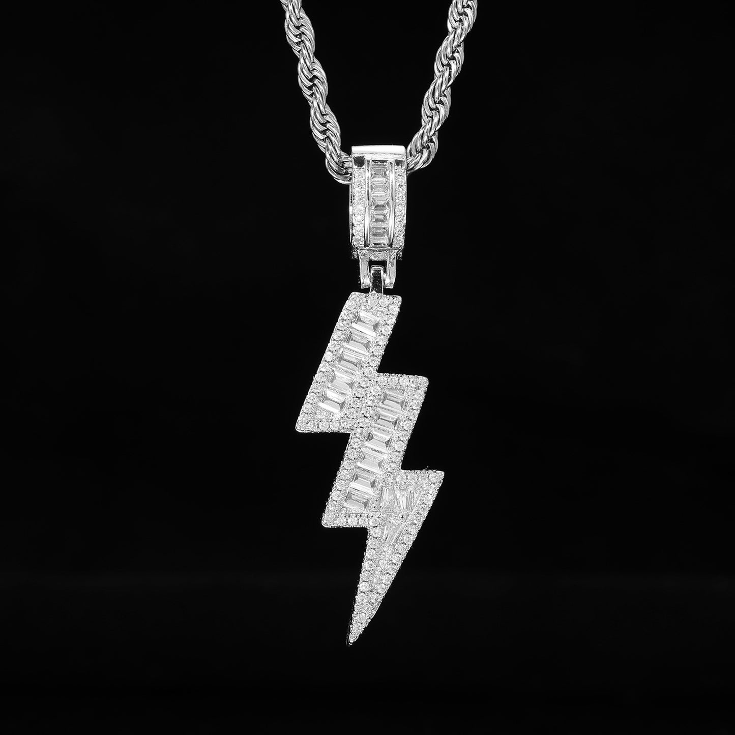 Lightning Bolt Zircon Pendant Necklace, Hip Hop Chain Jewelry for Men product image