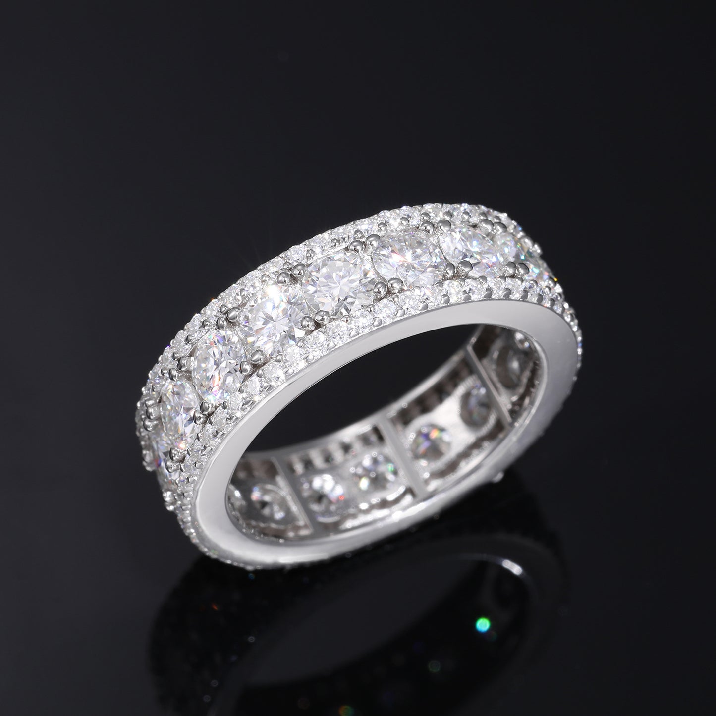 Unisex 925 Silver Moissanite Ring Round Cut Iced Out Geometric Band product image