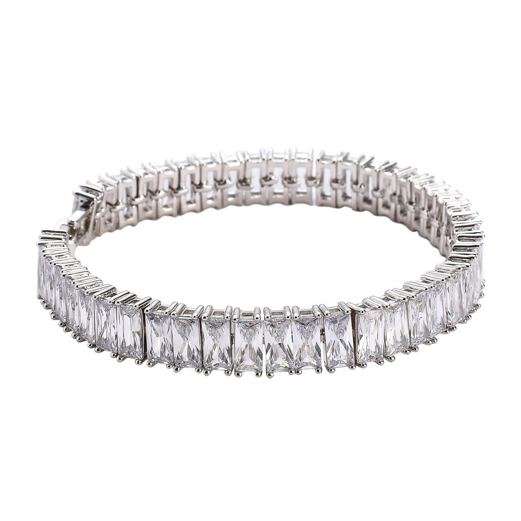 Hip Hop Light Luxury Diamond Shape Cuban Link Copper Bracelet for Men