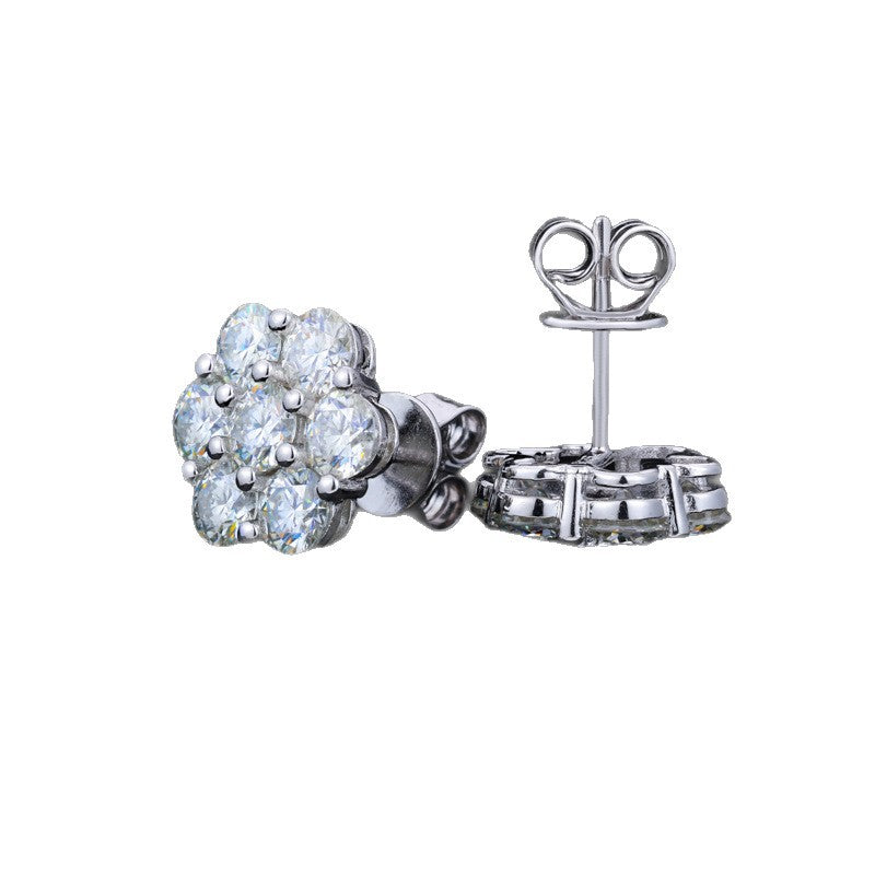 Gold Tone Moissanite Cluster Stud Earrings for Women and Men, Geometric Flower Style Sparkly Everyday Jewelry product image