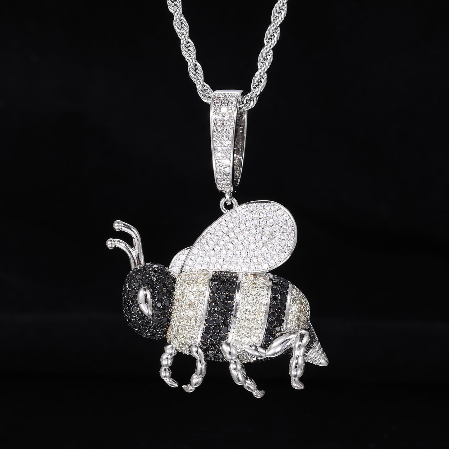 Iced-Out Bee Pendant Necklace, Hip Hop Animal Charm Chain product image