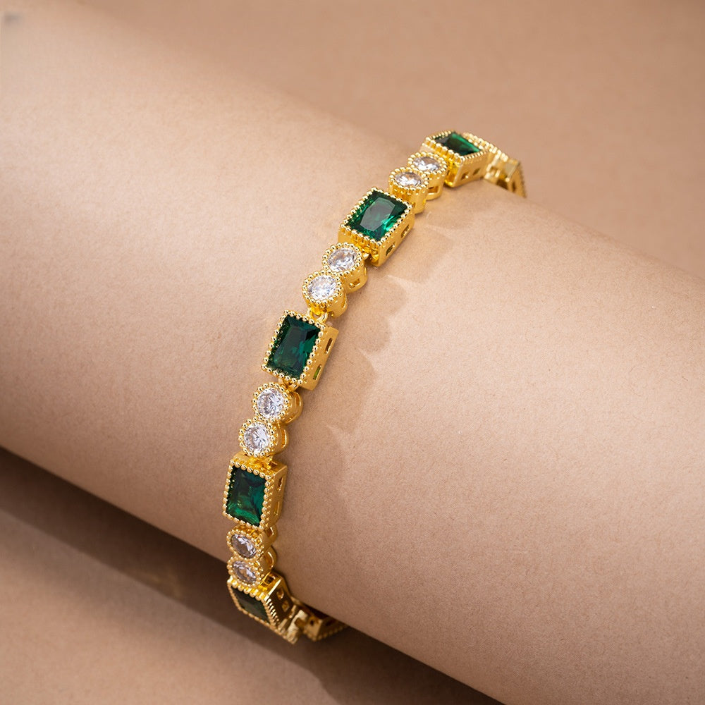 Round & Rectangular Gem Minimalist Bracelet for Women