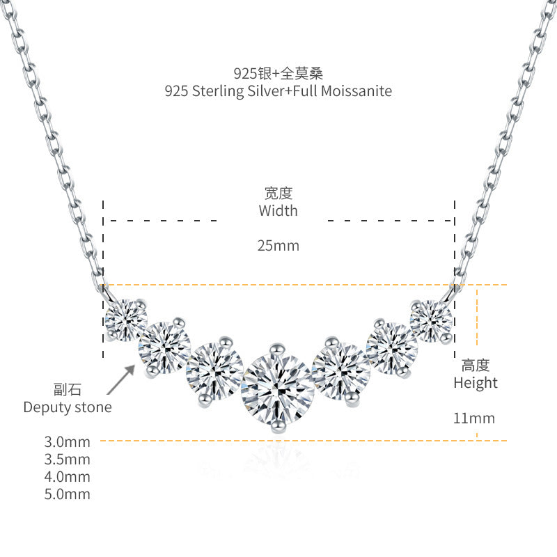 V-Shape Moissanite Pendant Necklace, Graduated Round Stone Cluster product image