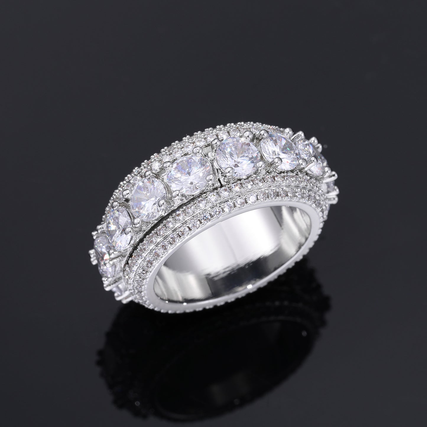 Iced Out Rotating Geometric CZ Ring for Men and Women – Round Cut Multi Row Statement Band product image