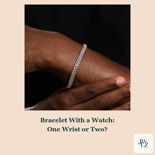Existing Cuban-style bracelet wrist photograph on a peach cover titled Bracelet With a Watch One Wrist or Two