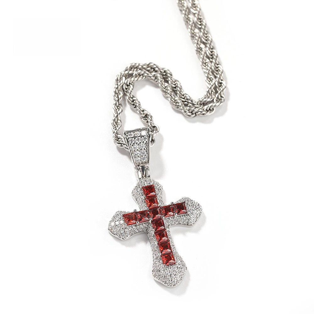 Unisex Cross Pendant Necklace with Zircon Stone, Stainless Steel Twist Chain 24 Inch, Hip Hop Punk Statement Jewelry product image