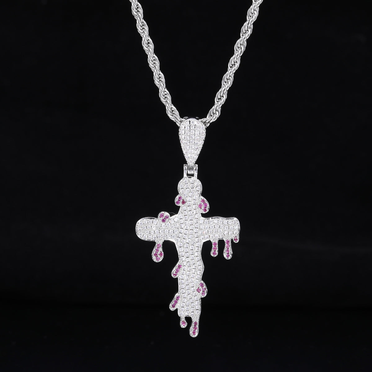 Iced Out Cross Pendant Necklace for Men, Rope Chain Hip Hop Drip Pendant Jewelry product image