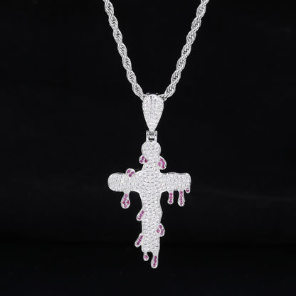 Iced Out Cross Pendant Necklace for Men, Rope Chain Hip Hop Drip Pendant Jewelry