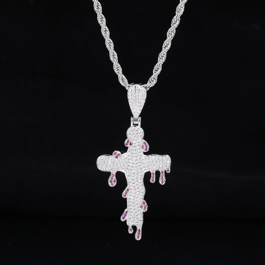 Iced Out Cross Pendant Necklace for Men, Rope Chain Hip Hop Drip Pendant Jewelry product image