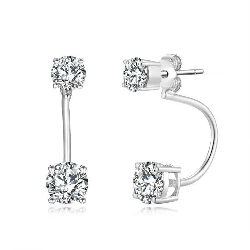 6.5mm Round Moissanite Stud Earrings, Two-Way Wear, 4-Prong S925 Silver Plated 18K Gold for Women product image