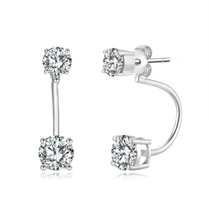 6.5mm Round Moissanite Stud Earrings, Two-Way Wear, 4-Prong S925 Silver Plated 18K Gold for Women