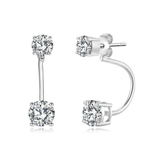 6.5mm Round Moissanite Stud Earrings, Two-Way Wear, 4-Prong S925 Silver Plated 18K Gold for Women product image