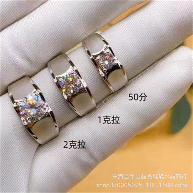 Men’s VVS Moissanite Ring - Classic Solitaire Band in 0.5ct, 1ct, 2ct Sizes