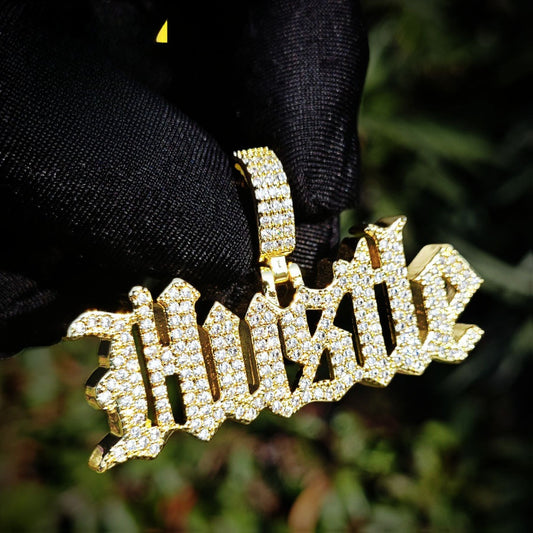 Unisex Iced Out Hustle Letter Pendant Necklace