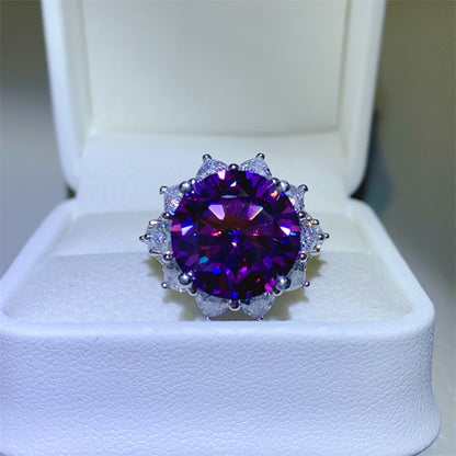 Purple Moissanite Halo Ring for Women, Round Cut Engagement Style Ring, 3 Carat or 10 Carat