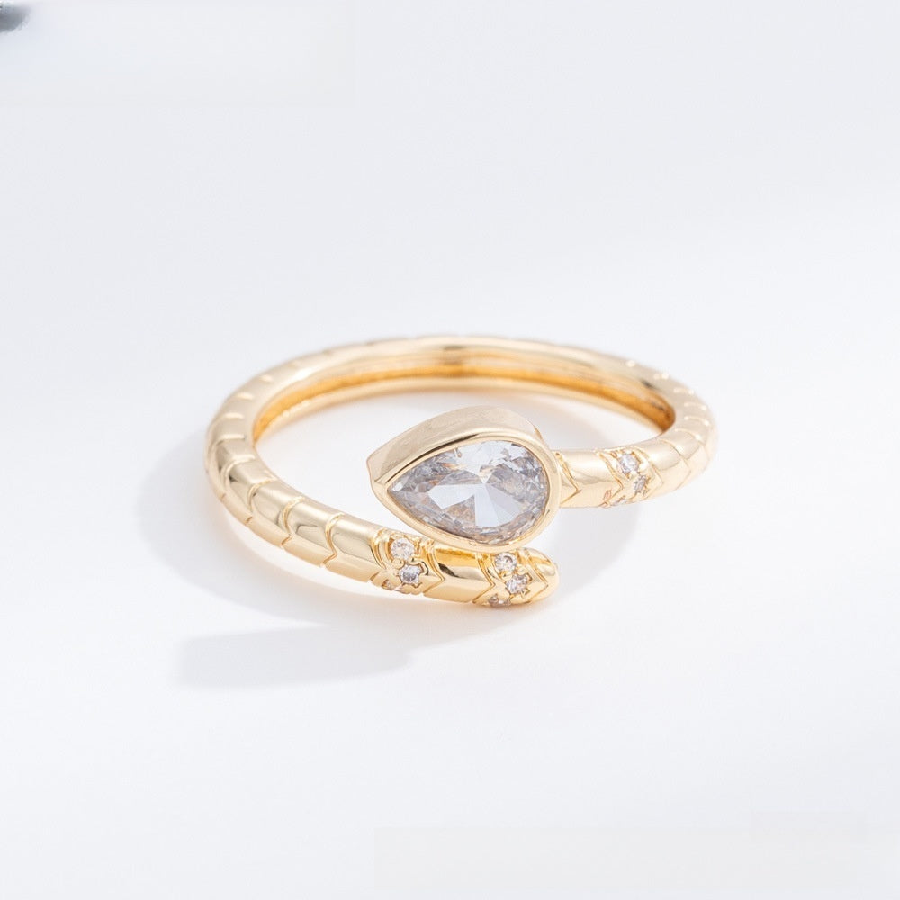 Pear Stone Clover Minimalist Ring for Women