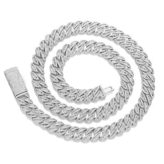 12mm Iced Out Cuban Link Chain Necklace & Bracelet, Unisex Hip Hop Jewelry