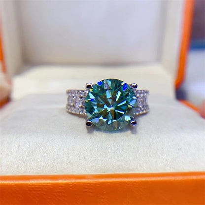 Moissanite Ring for Women, Round Solitaire Engagement Ring with Pave Band, 3 Carat or 5 Carat Promise Ring
