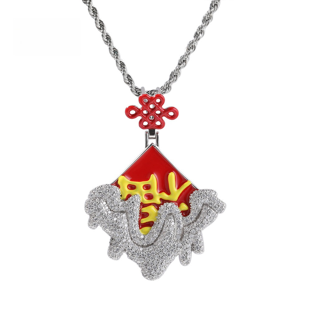 Iced Square Pendant Necklace with Cubic Zirconia Twisted Chain in Silver Tone product image