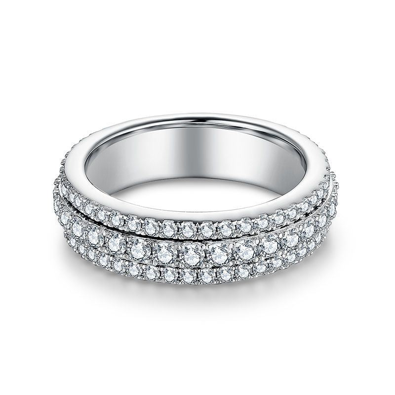 Moissanite Triple-Row Rotating Ring, S925 Silver 18K Gold Plated Unisex Band product image