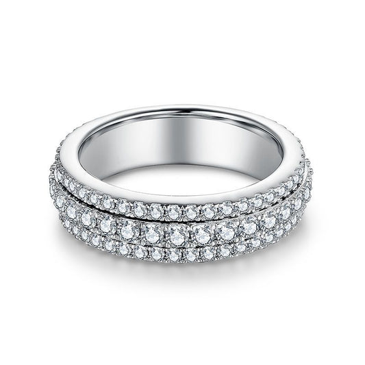 Moissanite Triple-Row Rotating Ring, S925 Silver 18K Gold Plated Unisex Band product image